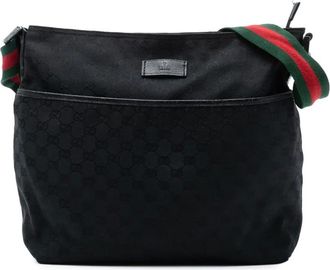 Gucci Borsa a tracolla in tela GG con decorazione Web 2000-2015 - Nero