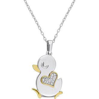 Delmar Diamond Accent Heart Duck Pendant Necklace in Metallic Silver at Nordstrom Rack