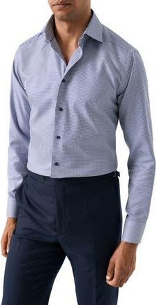 Eton Slim Fit Houndstooth King Twill Dress Shirt in Dark Blue at Nordstrom Rack, Size 17.5