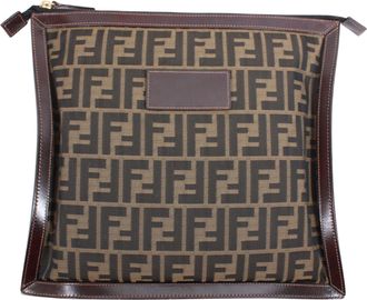 Fendi Brown Canvas Leather Clutch Bag (Pre-Owned)