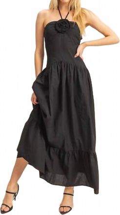 HYFVE Poplin Rosette Halter Neck Midi Dress In Black