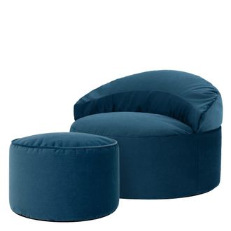 Icon Brand Puf sill&oacute;n decorativo con reposapi&eacute;s redondo de terciopelo azul marino