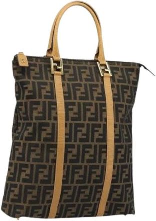 Fendi Pre-owned Tote Bags, female, Brown, Size: ONE SIZE Pre-owned Vintage Zucca Canvas Hand Bag
