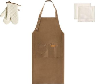 Beliani Beliani - Conjunto De Textiles De Cocina Delantal Guantes De Horno Pa&ntilde;os De Cocina Marr&oacute;n Daucus