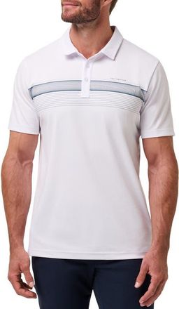 Travis Mathew Perfect View Chest Stripe Cotton Blend Piqu&eacute; Polo in White at Nordstrom, Size Xx-Large