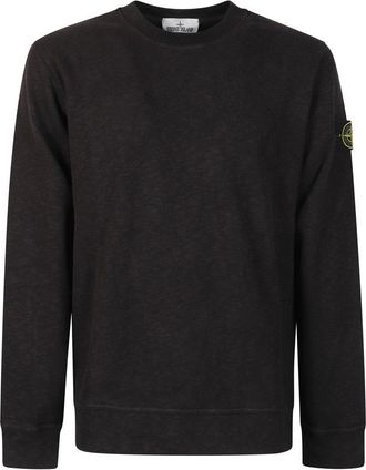 Stone Island Minimalist Black Crewneck Sweater With Compass Logo