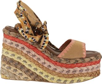 Kurt Geiger Sandalias de cu&ntilde;a con plataforma, suela tejida y lazos estampados de Kurt Geiger