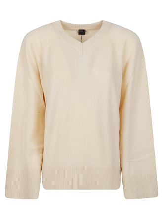 Pinko Valencia Light Beige Central Seam V-Neck Sweater