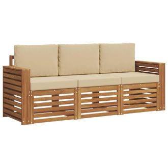 vidaXL Juegos De Sof&aacute;s 3 Pcs Natural Y Beige Madera De Acacia S&oacute;lida Vidaxl