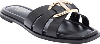 Twin-Set Black Sandals With Crisscross Strap And Metallic Oval T On The Front In Leather Woman