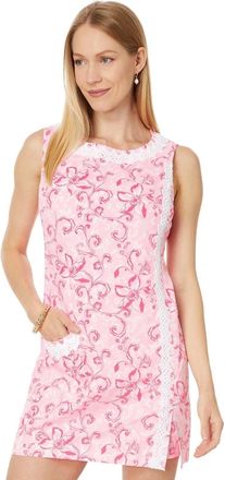 Lilly Pulitzer Ginge Shift Romper Womens Shell Pink Floral Lace Trim GBO3064