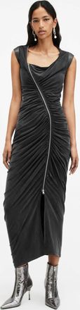 AllSaints Womens Cupro Umbra Draped Zip Slim Fit Dress, Size: UK 16/US 12
