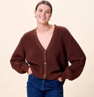Cleobella Addison V-Neck Sweater Cardigan In Cocoa