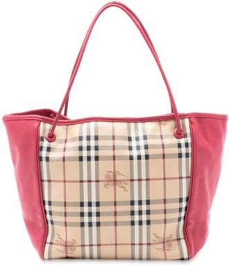 Burberry Pre-owned Haymarket Check Tote - Dames - Vintage Shopper - Beige - ONE Size - Leer - Vintage