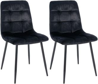 Clp Set de 2 sillas con patas de metal y asiento en Terciopelo Negro