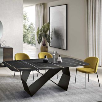 Capodarte Capodarte - Tavolo fisso 210 cm karl base metallo Nero e piano effetto marmo Sahara Noir