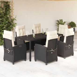 vidaXL Set De Comedor De Jard&iacute;n 7 Pzas Y Cojines Rat&aacute;n Sint&eacute;tico Negro Vidaxl