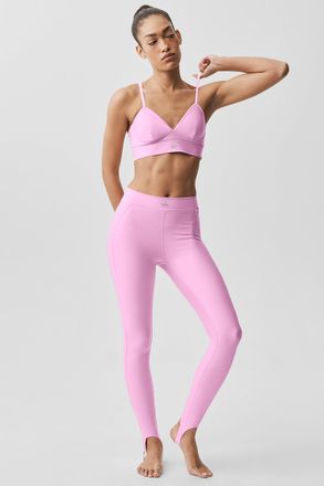 Alo | Airlift High-Waist Love Language Stirrup Legging in Candy Heart Pink, Size: Medium