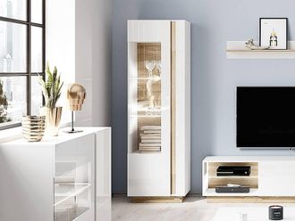 Vente-Unique MURARI Display Cabinet - 1 Door - With Leds - Gloss White & Oak in Light Oak