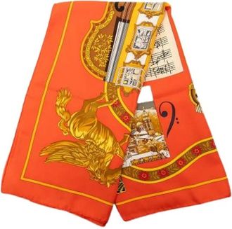 Herm&egrave;s Pre-owned Scarves, female, Orange, Size: ONE SIZE Pre-owned Vintage Silk Scarf