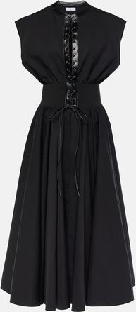 Alaia Leather-trimmed cotton maxi dress