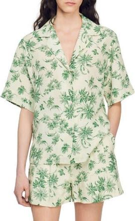 Sandro Bourget Short Sleeve Linen Blend Camp Shirt in Ecru - Vert at Nordstrom Rack, Size 4 (Fits Like 10 Us) / 42 Eu