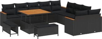 vidaXL Garden Sofa Set with Cushion 13 pcs Black Poly rattan vidaXL