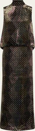Dries Van Noten Debo Mock-Neck Draped Velvet Maxi Dress