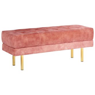 Beliani Banco Tapizado Decorativo Glamuroso Patas De Metal Dorado Estampado Liso Terciopelo Rosa Roseville