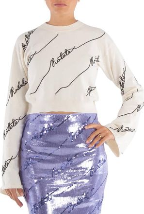 Rotate Ladies Cannoli Cream Sequin Logo Sweater