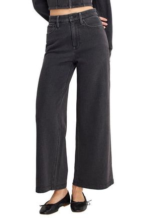 Good American Jeanius Good Skate High Waist Crop Wide Leg Jeans in Black430 at Nordstrom, Size 00