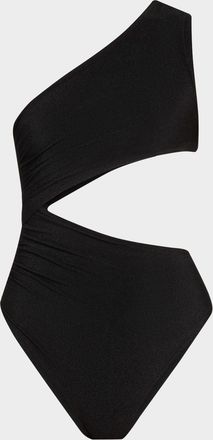Balmain Crinkle Crepe Asymmetric One-Piece Swimsuit