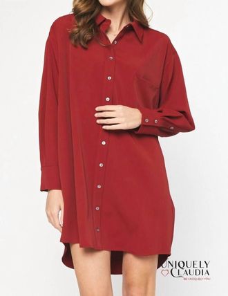 Entro Sheri Long-Sleeve Shirt Dress In Burgundy