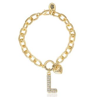 Juicy Couture Pav&eacute; Initial Charm Bracelet, 7.5 Gold Tone Link in Letter L at Nordstrom