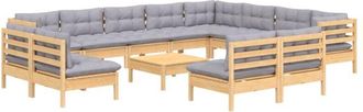 vidaXL Muebles De Jard&iacute;n 13 Pzas Y Cojines Gris Madera Maciza Pino Vidaxl