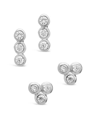 Sterling Forever Silver Cz Bezel Set Earrings