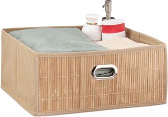 Relaxdays Relaxdays - 3 Cestos Almacenaje Bamb&uacute;, Cesta Cuadrada Tela Ba&ntilde;o, Caja Estante, 14 X 31 X 31 Cm, Plegable, Marr&oacute;n Natural