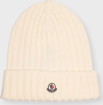 Moncler Ribbed Wool Beanie with Logo Patch