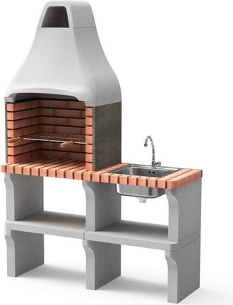 Movelar Barbacoa De Obra Prefabricada De Le&ntilde;a Y Carb&oacute;n Modelo New Iberia Plus Xl Con Soporte Lateral Y Fregadero (gris, Naranja - 128 X 47 X 190 Cm) Ref: M001