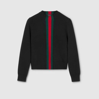 Gucci Fine Knit Wool Sweater With Web, Size XXXL, Black, Ready-to-wear
