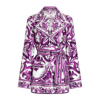 Dolce & Gabbana Blazers, female, Multicolor, Size: XL Majolica-print twill shirt