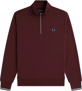 Fred Perry Half-Zip Katoenen Sweatshirt met Laurierborduursel - Heren - Vesten met rits - Rood - M - Katoen - Hoodies & sweatvesten