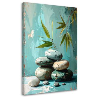 Feeby Impresi&oacute;n De Imagen, Piedras Zen Spa Hojas Sobre Fondo Turquesa, 80x120