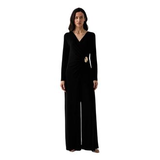 Joseph Ribkoff Jumpsuits & Playsuits, Dames, Zwart, L, Polyester, Jumpsuit met wijde pijpen en wikkeldetail van zijdezachte knit