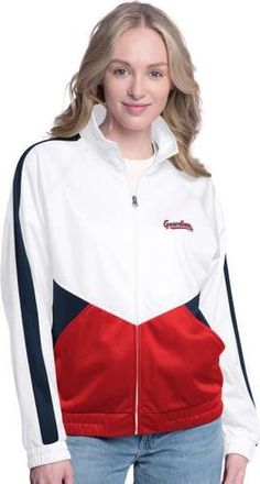G-III Sports by Carl Banks Womens G-III Sports by Carl Banks White/Navy Cleveland Guardians Rally Rhinestone Raglan Full-Zip Track Jacket at Nordstrom, Size Small