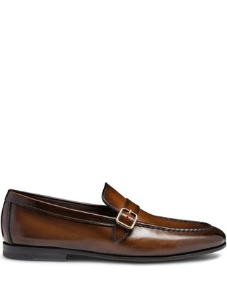 Santoni Leren loafers met gesp - Bruin