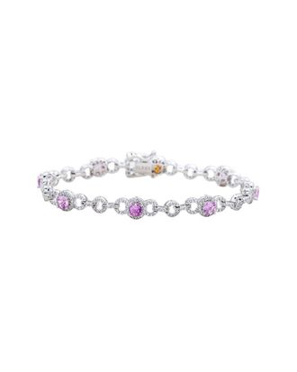 Suzy Levian Silver 3.86 Ct. Tw. Diamond & Pink Sapphire Tennis Bracelet