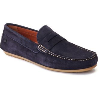 Base London Collins Leather Mens Navy Loafers - Size UK 11