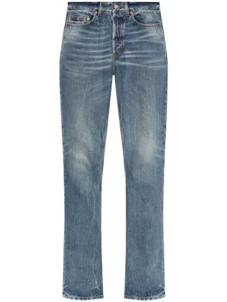 Saint Laurent logo-patch straight jeans - Blue