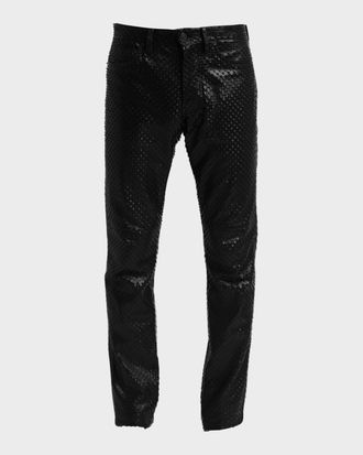 Tom Ford Men & apos;s Perforated Leather Straight-Leg Five-Pocket Pants